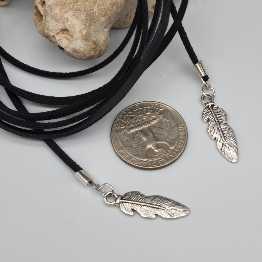 FP Jewelry black Soft Velvet/Suede cord Silver Ends Leaves Boho Necklace - Picture 6 of 11